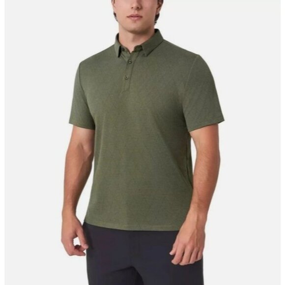 NWOT Modern Ambition Men's L Delightfully Technical Olive Polo Shirt Pattern - Picture 1 of 8